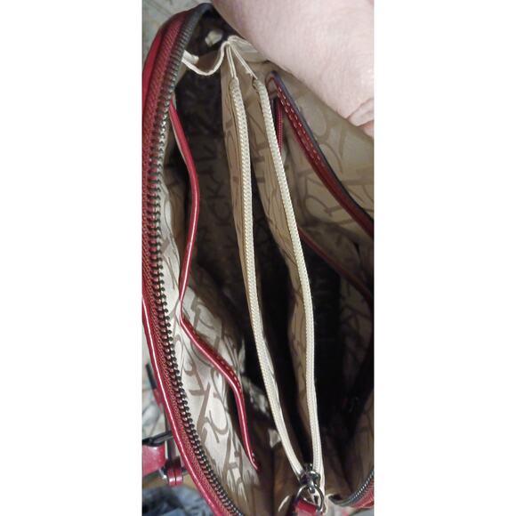 Calvin Klein Logo Red Vegan CK Embossed Handbag Purse with Shoulder Strap EUC - Picture 8 of 11